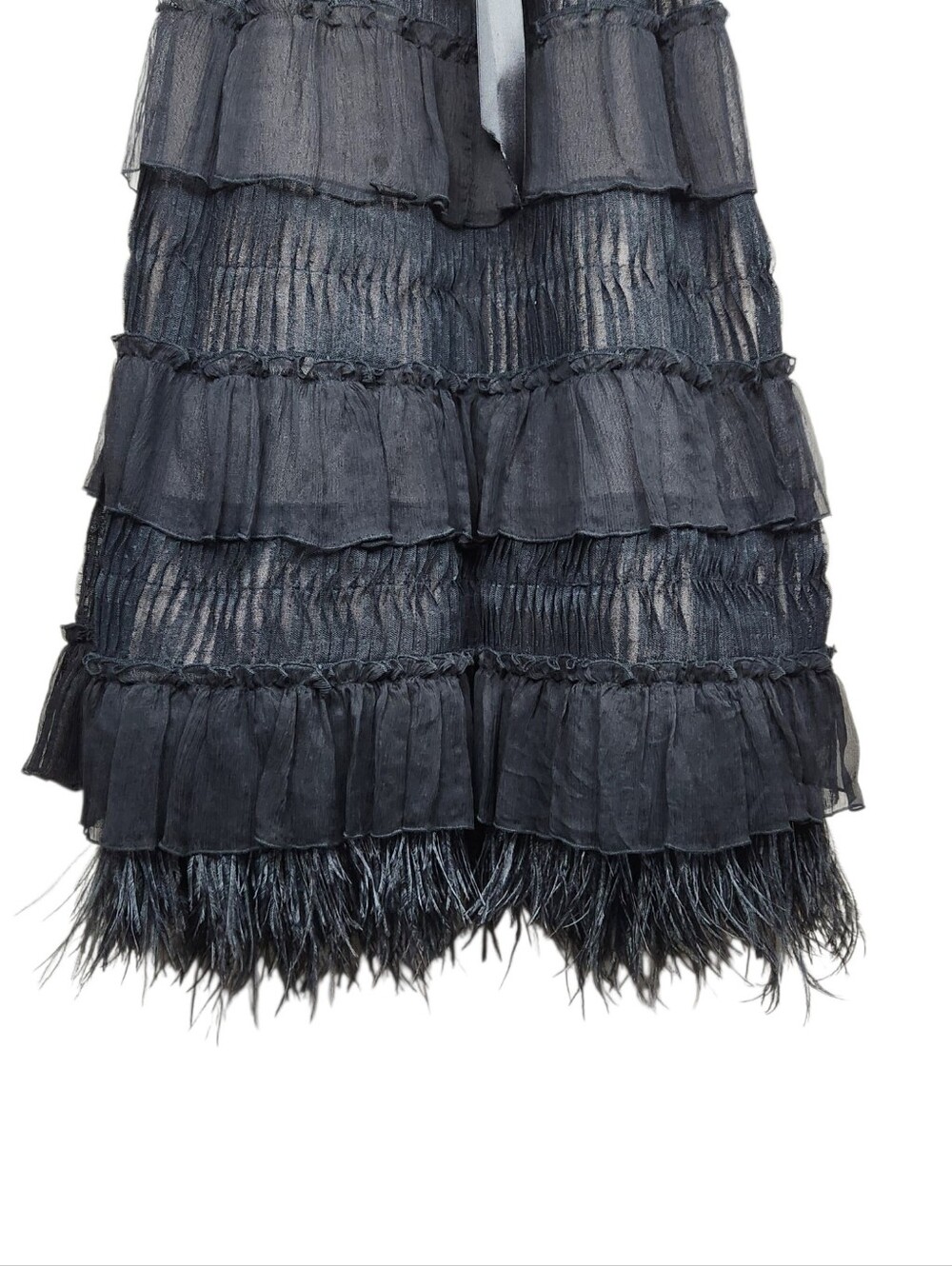 BCBGMaxAzria Black Silk Ostrich Feather Fringe Cocktail Dress LBD Womens Size 8 - Picture 4 of 15